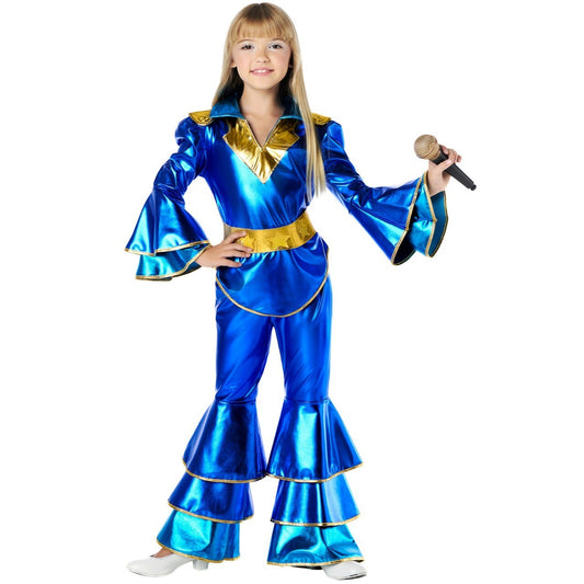 Disfraz de Disco Azul Años 70 para niña