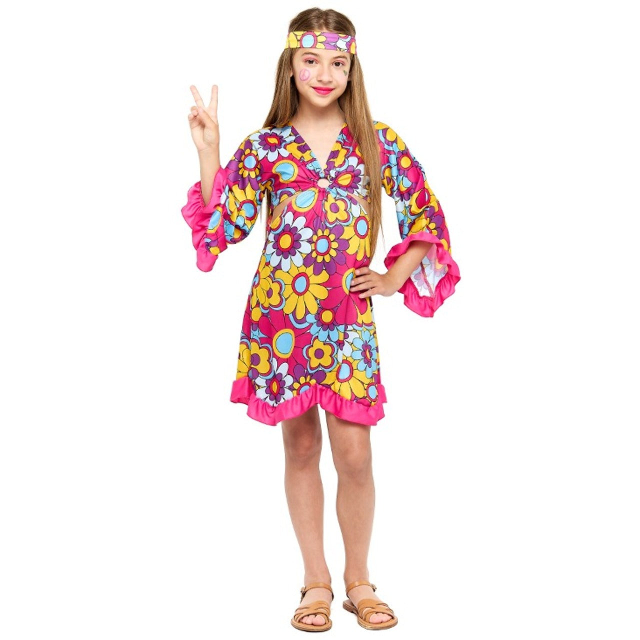 Disfraz de Hippie Fucsia para niña