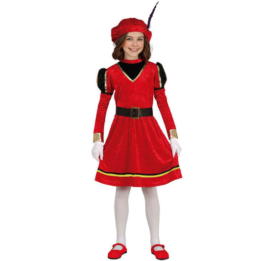Disfraz de Paje Real Navideño Rojo para niña