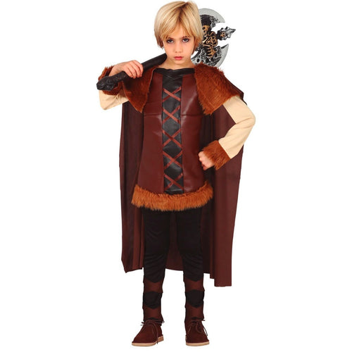 Disfraz Infantil Vikingo/sajón Completo Con Casco - Traje De Guerrero Con Top, Pantalón Y Casco
