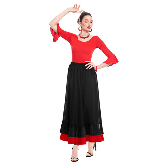 Falda de Flamenca Negra con Doble Volante Bicolor