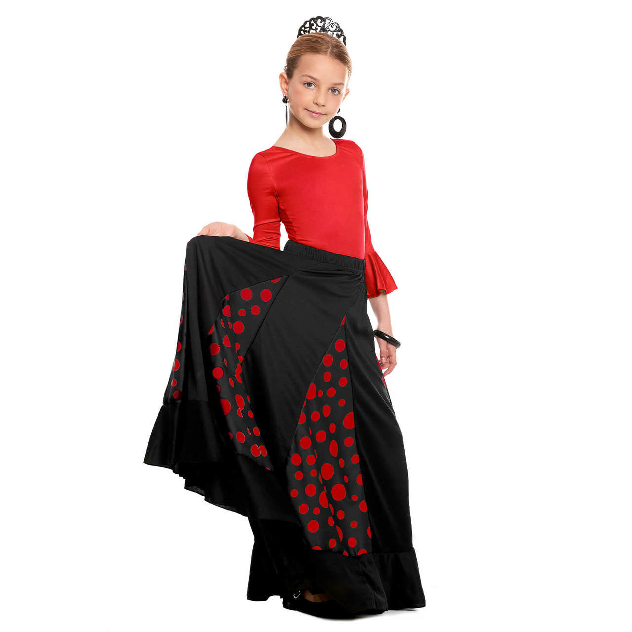 Falda de Flamenca Negra y Roja con Quillas infantil