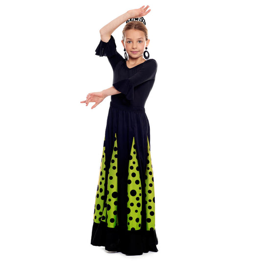 Falda de Flamenca Negra y Verde con Quillas infantil