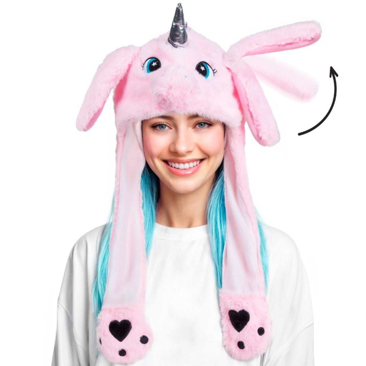 Gorro de Unicornio Rosa con Orejas Móviles y Luz