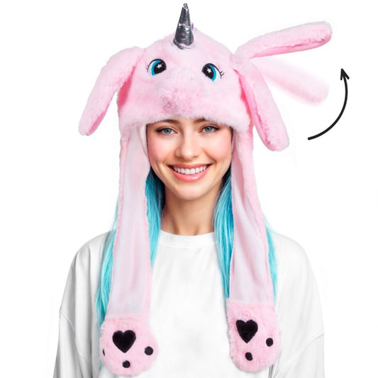 Gorro de Unicornio Rosa con Orejas Móviles y Luz