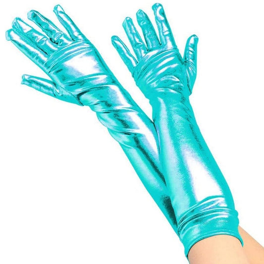 Guantes Azul Claro Largos Metalizados