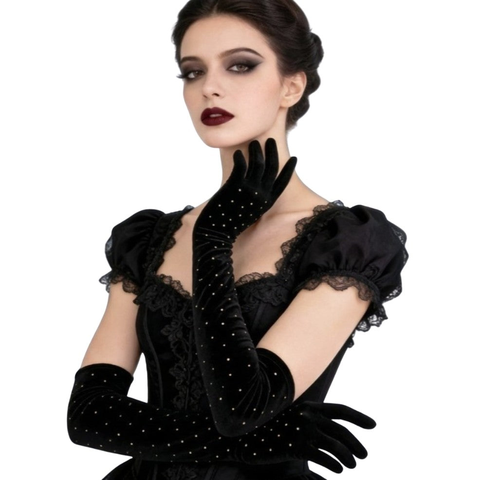 Guantes Largos Negros con Piedras