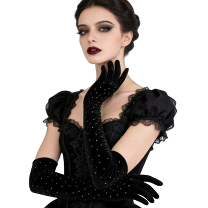 Guantes Largos Negros con Piedras