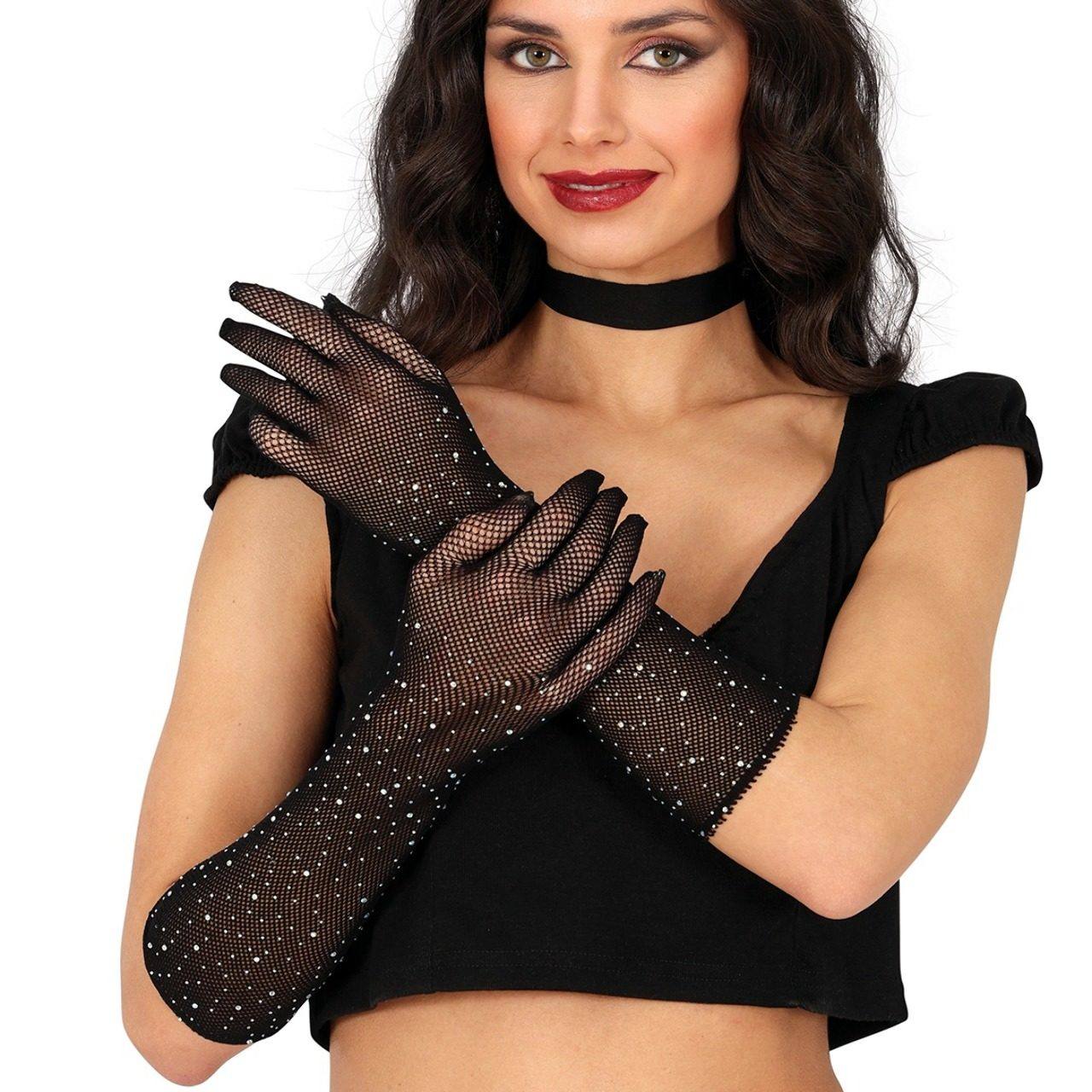 Guantes Largos de Rejilla con Pedrería