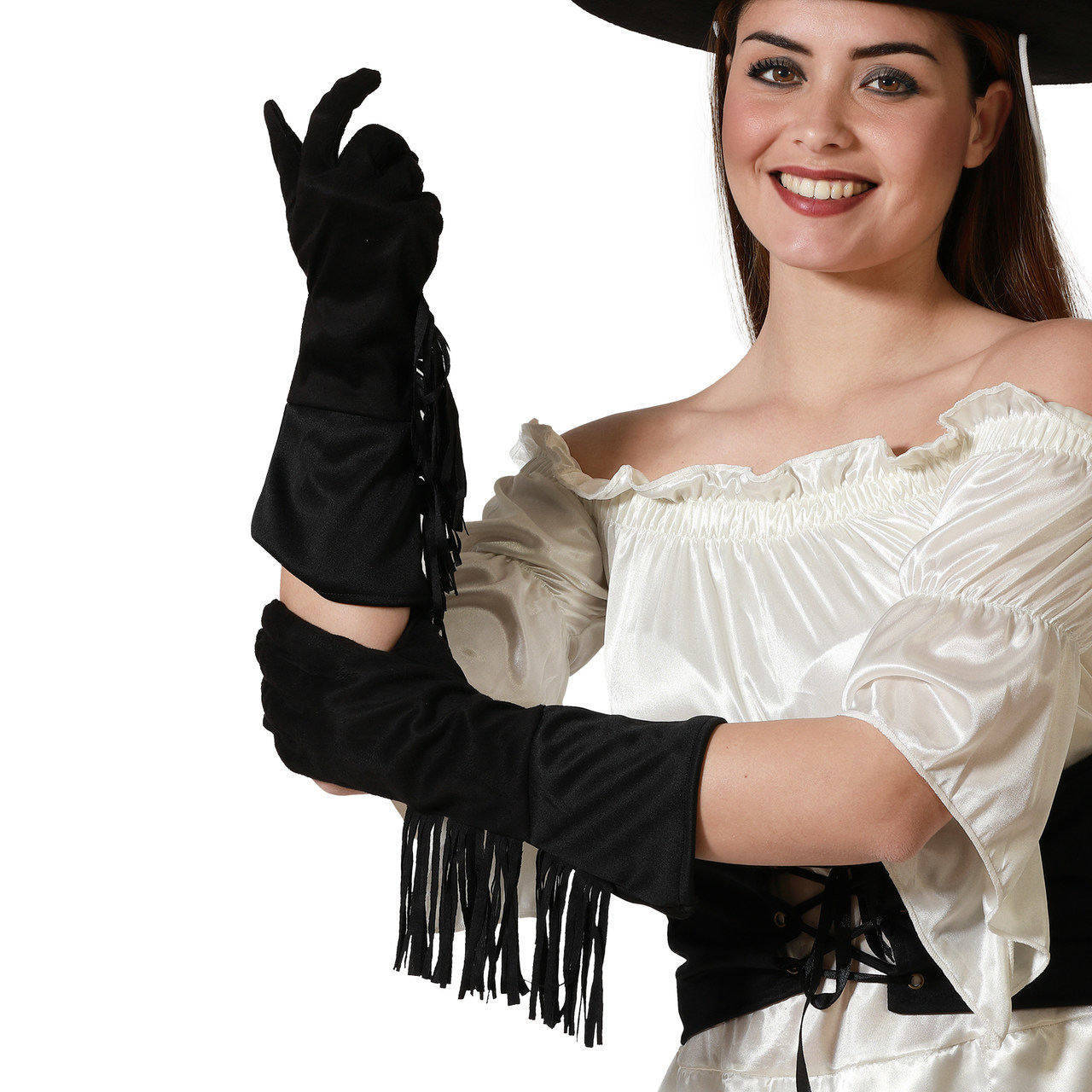 Guantes Negros con Flecos