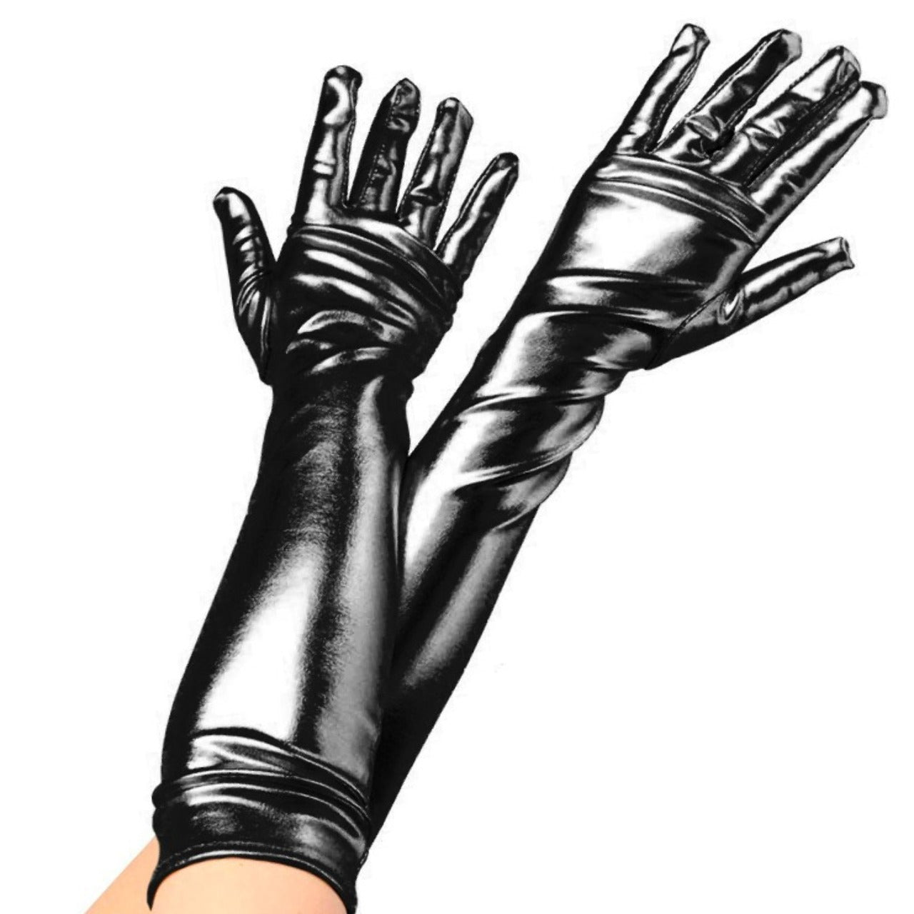 Guantes Negros Largos Metalizados