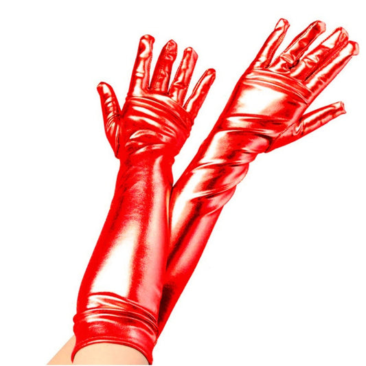 Guantes Rojos Largos Metalizados