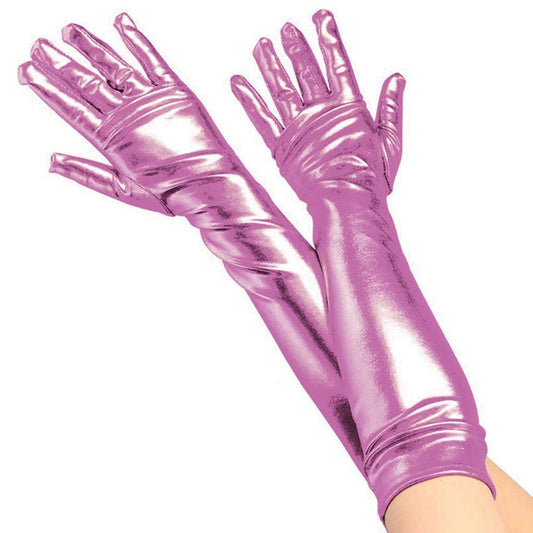Guantes Rosas Largos Metalizados