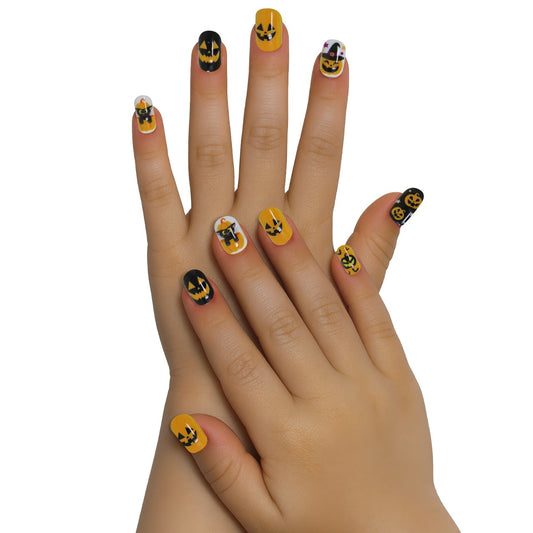 Kit de 12 Uñas Halloween Calabazas infantil