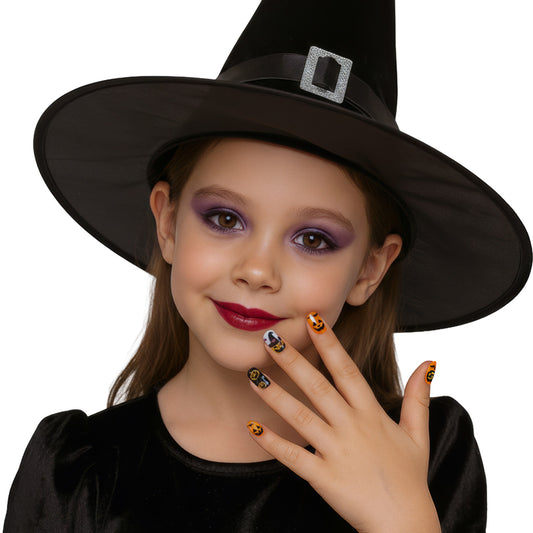 Kit de 12 Uñas Halloween Calabazas infantil