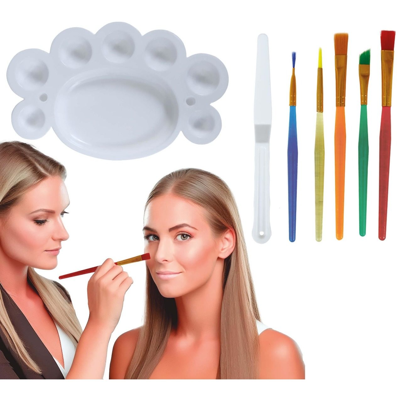 Kit de maquillaje: 5 Pinceles, espátula y paleta