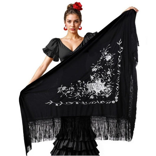 Mantón Negro Bordado Blanco