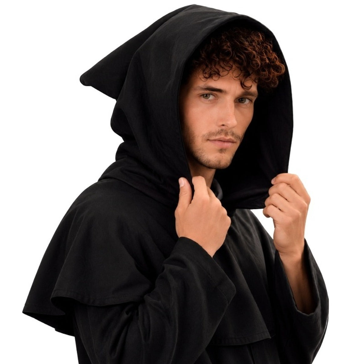 Mini Capa Negra con Capucha Medieval