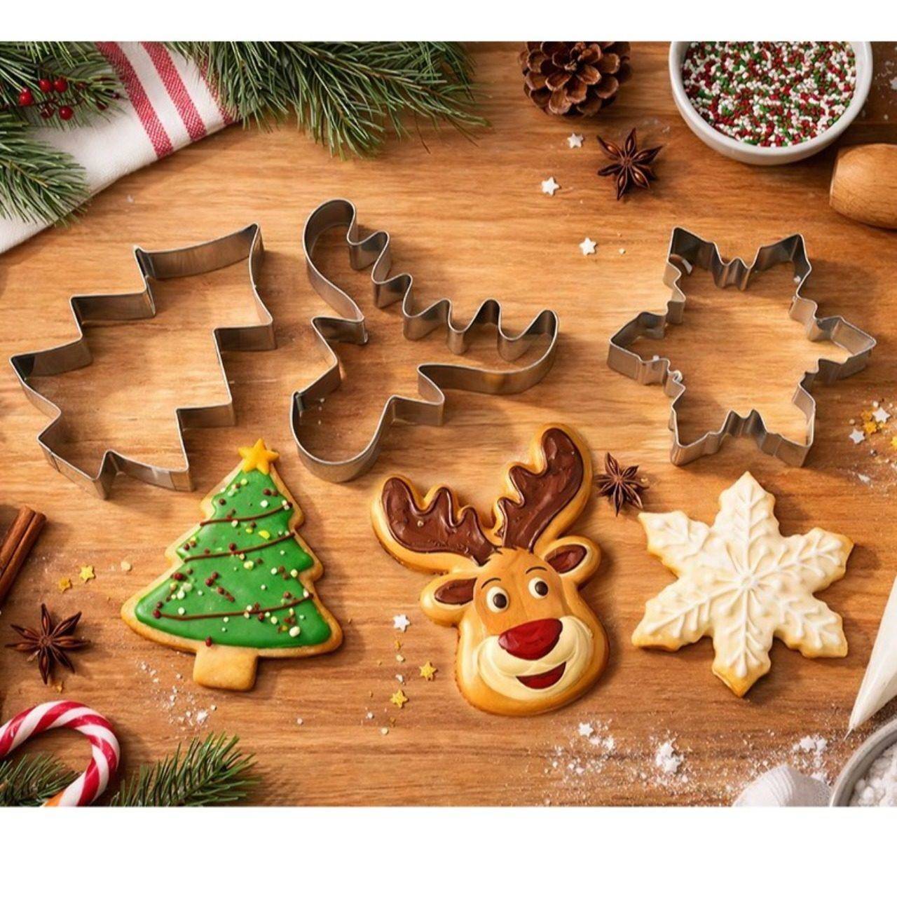Pack de 3 Moldes Metálicos para Galletas Navideñas