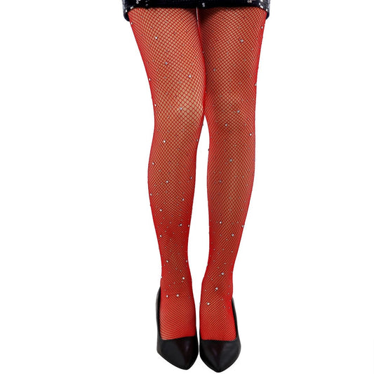 Panty de Rejilla Rojo con Brillantes