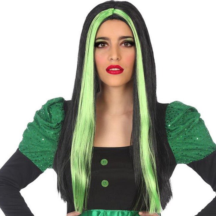 Peluca Larga con Mechones Verdes