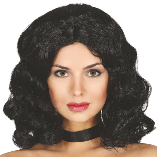 Peluca Negra Corta Ondas