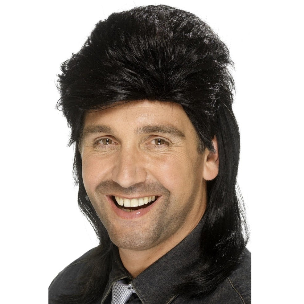 Peluca Negra Mullet Años 80