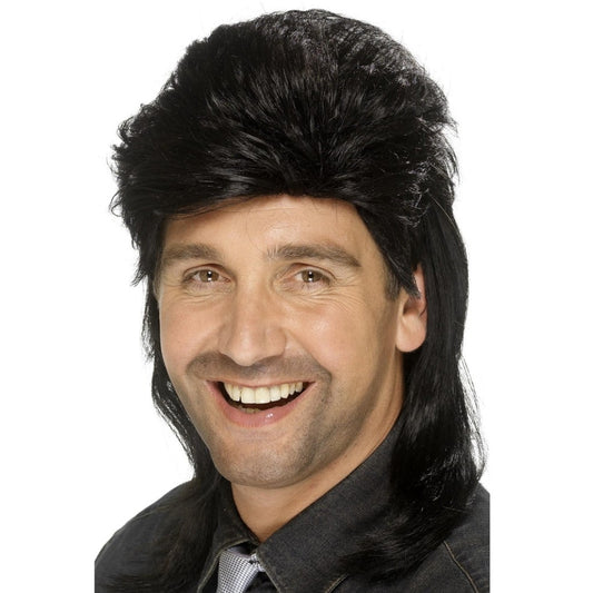 Peluca Negra Mullet Años 80