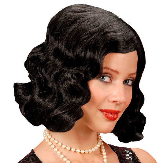 Peluca Negra Ondas Años 20