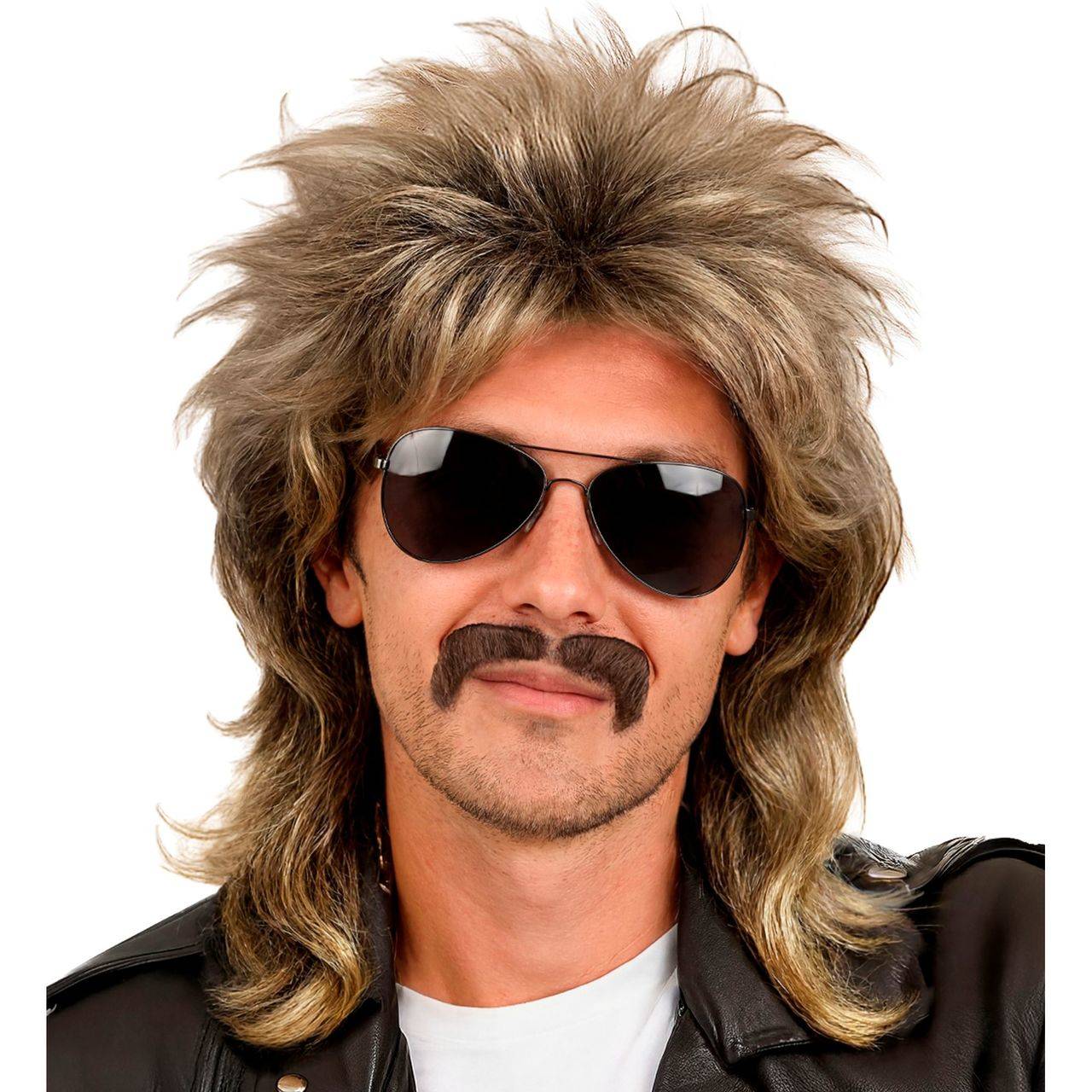 Peluca Rubia Mullet con Bigote