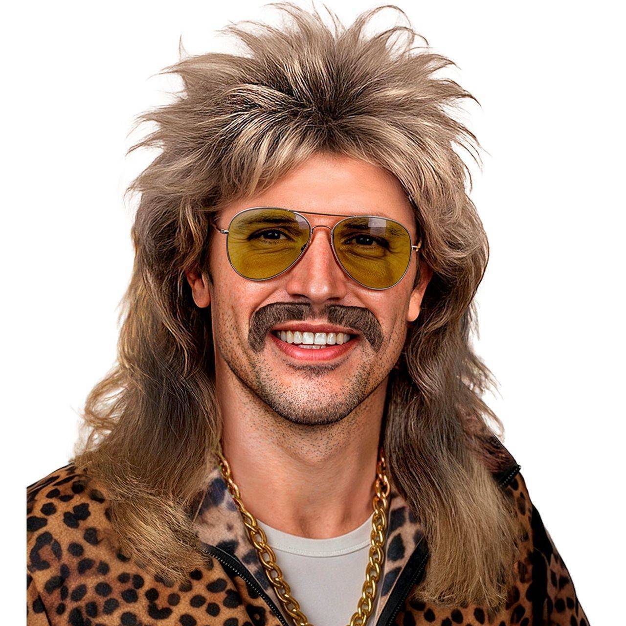 Peluca Rubia Mullet con Bigote