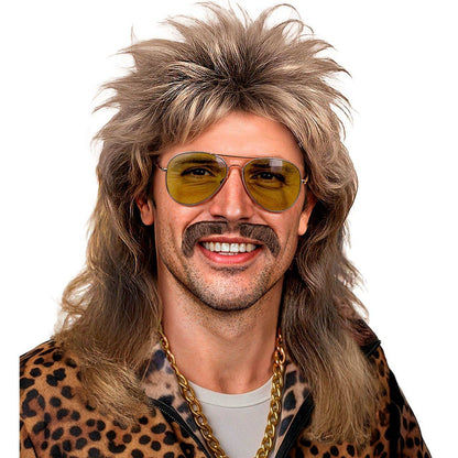 Peluca Rubia Mullet con Bigote