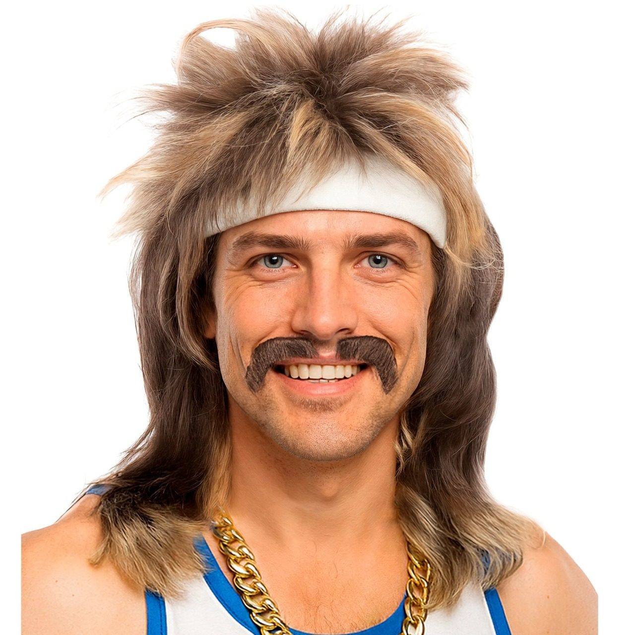 Peluca Rubia Mullet con Bigote