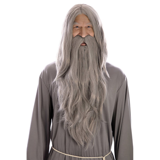 Peluca y Barba Gris Brujo
