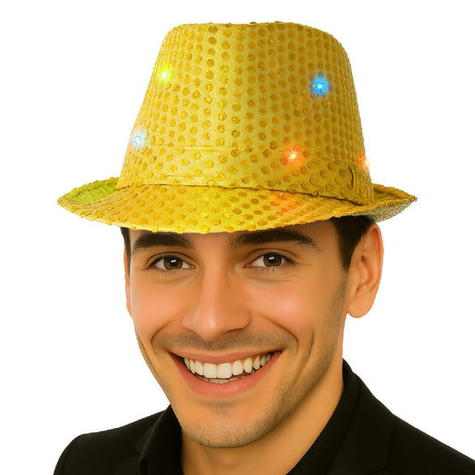 Sombrero de Lentejuelas Dorado con Luz