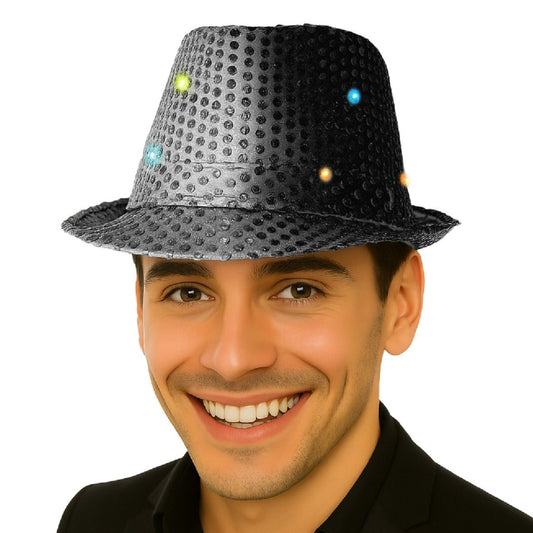 Sombrero de Lentejuelas Negro con Luz