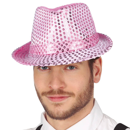 Sombrero de Gangster Rosa Lentejuelas