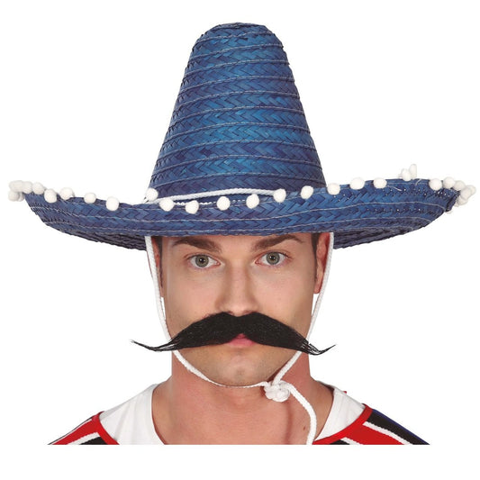 Sombrero Mexicano Azul Borlas
