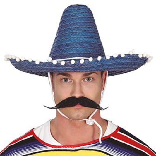 Sombrero Mexicano Azul Borlas
