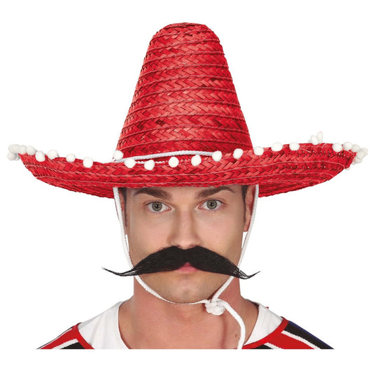 Sombrero Mexicano Rojo Borlas