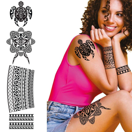 Tatuajes Negros de Tortuga y Flores