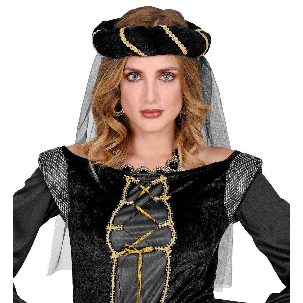 Tocado Medieval Negro con Velo
