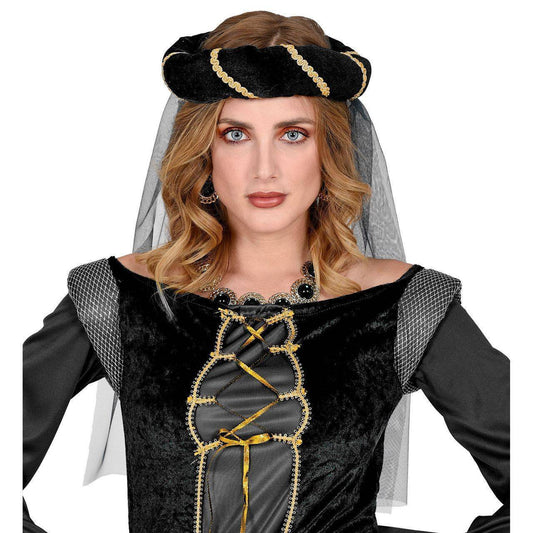 Tocado Medieval Negro con Velo
