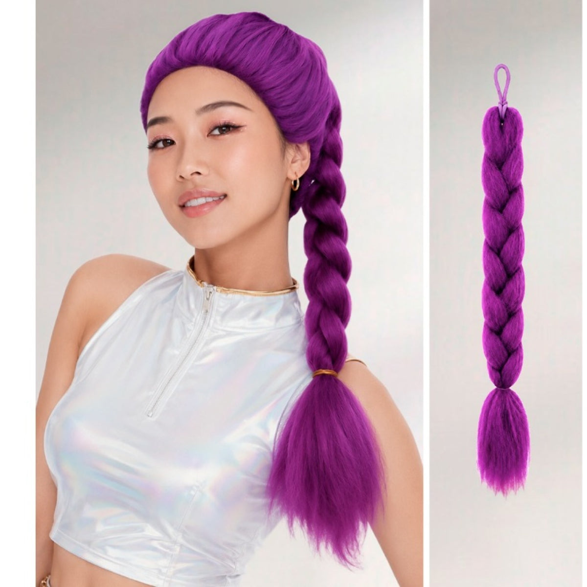 Trenza de Cantante K-Pop Lila con Goma