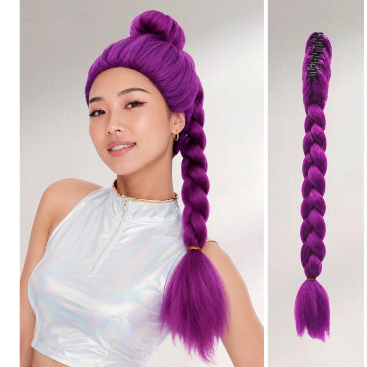 Trenza de Cantante K-Pop Lila con Pinza
