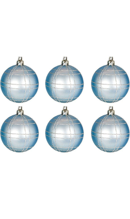 6 Bolas de Navidad Azules Decoradas