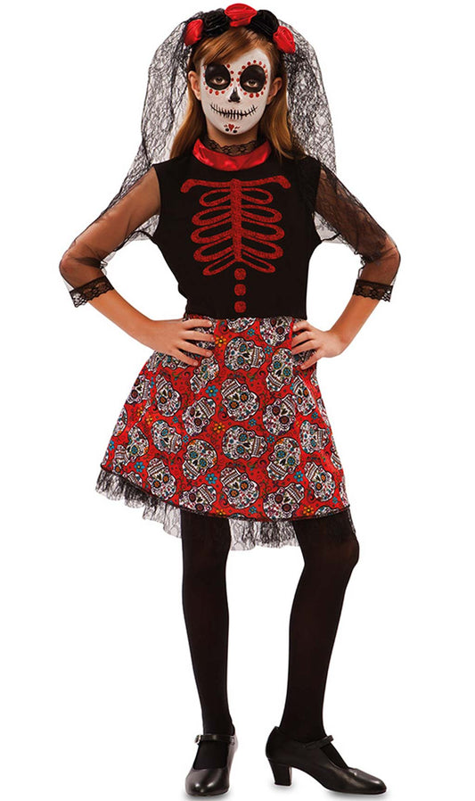 Disfraz de Catrina Roja para niña I Don Disfraz