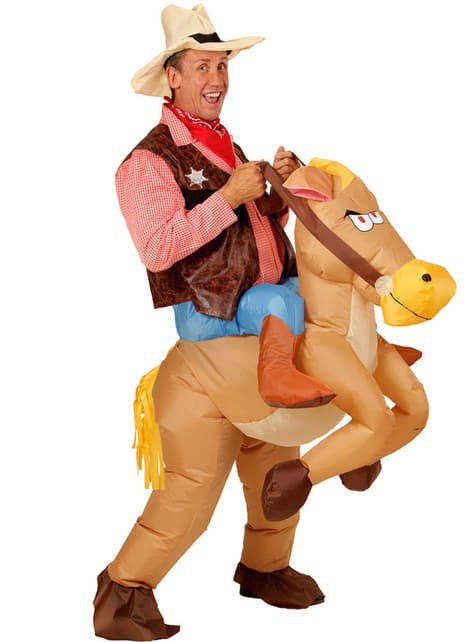 Disfraz de Vaquero con Caballo Hinchable adulto I Don Disfraz