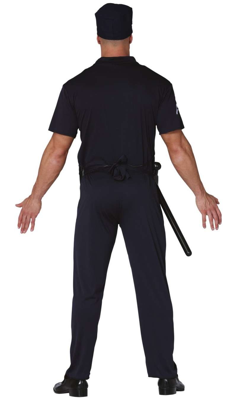 Tradineur - Disfraz de policía para hombre, manga corta, 100% poliéster,  incluye gorra, camiseta, pantalón y cinturón, atuendo d
