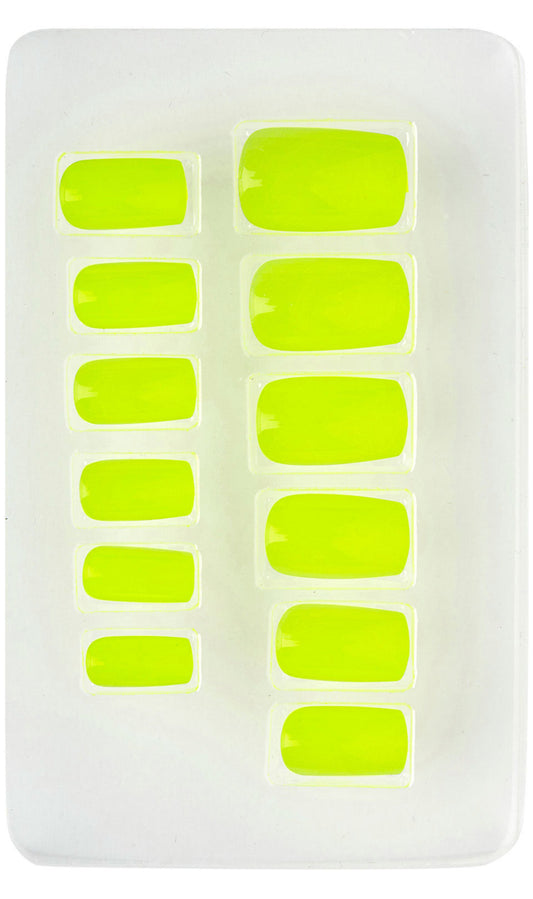 Kit 12 Uñas Amarillo Fluorescente